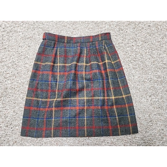 Talbots Vintage 80's USA Gray Red Blue Yellow Plaid Wool Wrap Skirt 6p 28x19 - Picture 11 of 12
